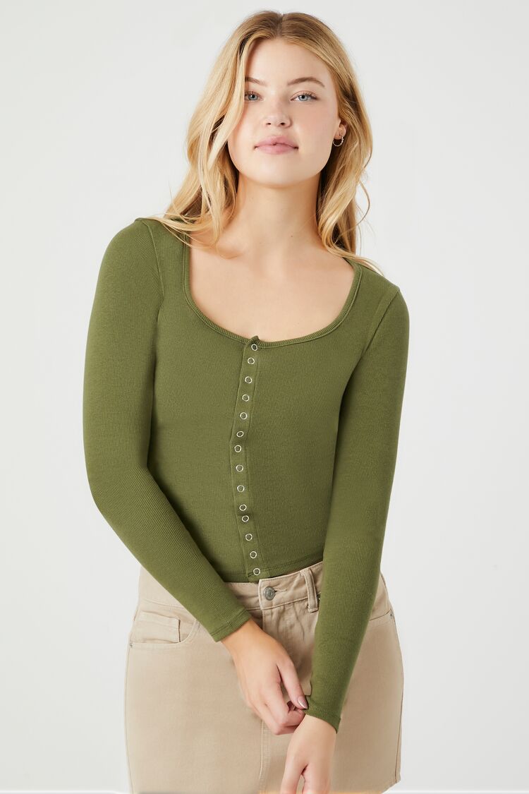 Forever 21 Women's Scoop Long-Sleeve Top Cypress