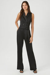 Forever 21 Women's Satin Vest & Wide-Leg Pants Set Black