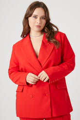 Forever 21 Plus Women's Double-Breasted Blazer Red