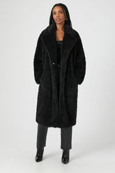 Forever 21 Women's Faux Shearling/Sherpa Duster Coat Black