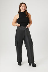 Forever 21 Plus Women's Faux Leather/Pleather Cargo Pants Black