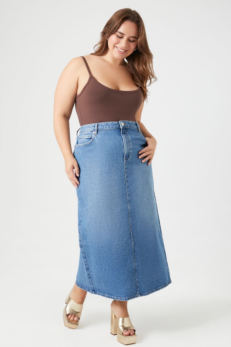 Forever 21 Plus Women's Denim Maxi Skirt Dark Denim