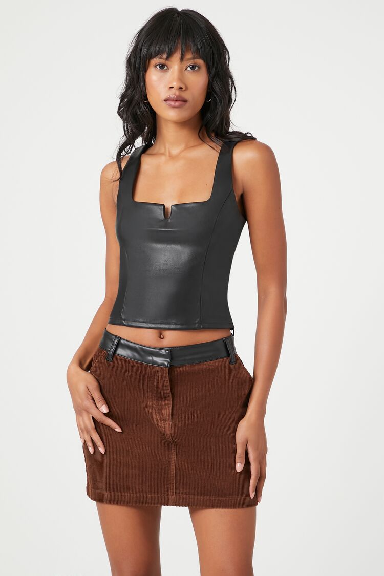 Forever 21 Women's Corduroy Colorblock Mini Skirt Brown/Black