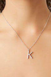 Forever 21 Women's Rhinestone Initial Pendant Necklace Silver/K