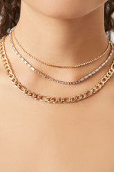 Forever 21 Women's Layered Rhinestone Box Chain Necklace Clear/Gold