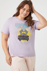 Forever 21 Plus Women's Classic Car Championship Graphic T-Shirt Purple/Multi