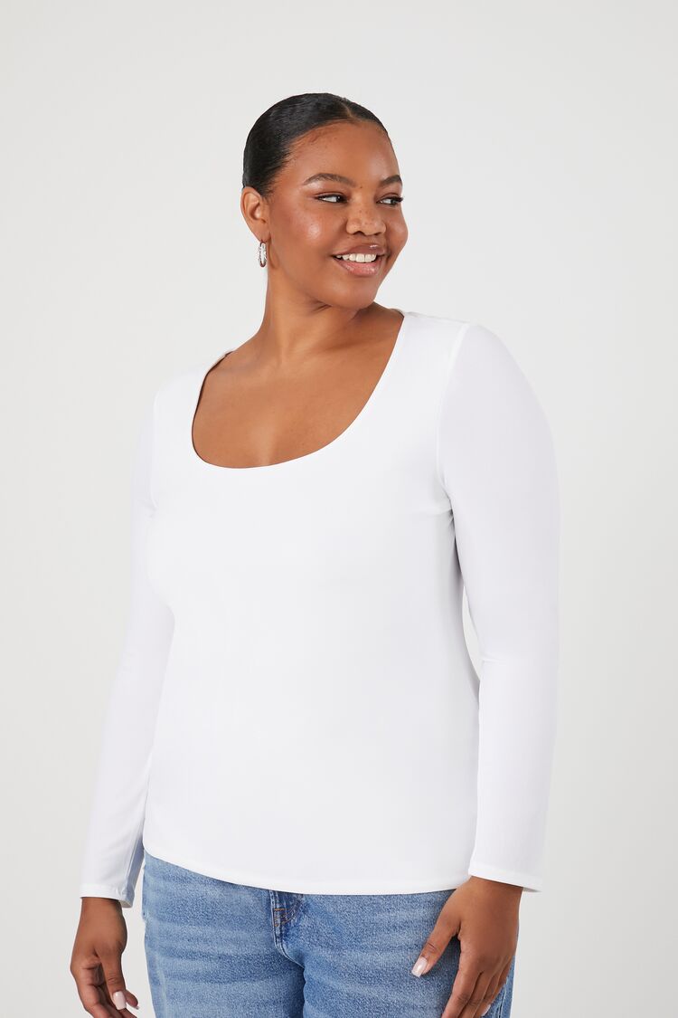 Forever 21 Plus Women's Fitted Square-Neck Top White