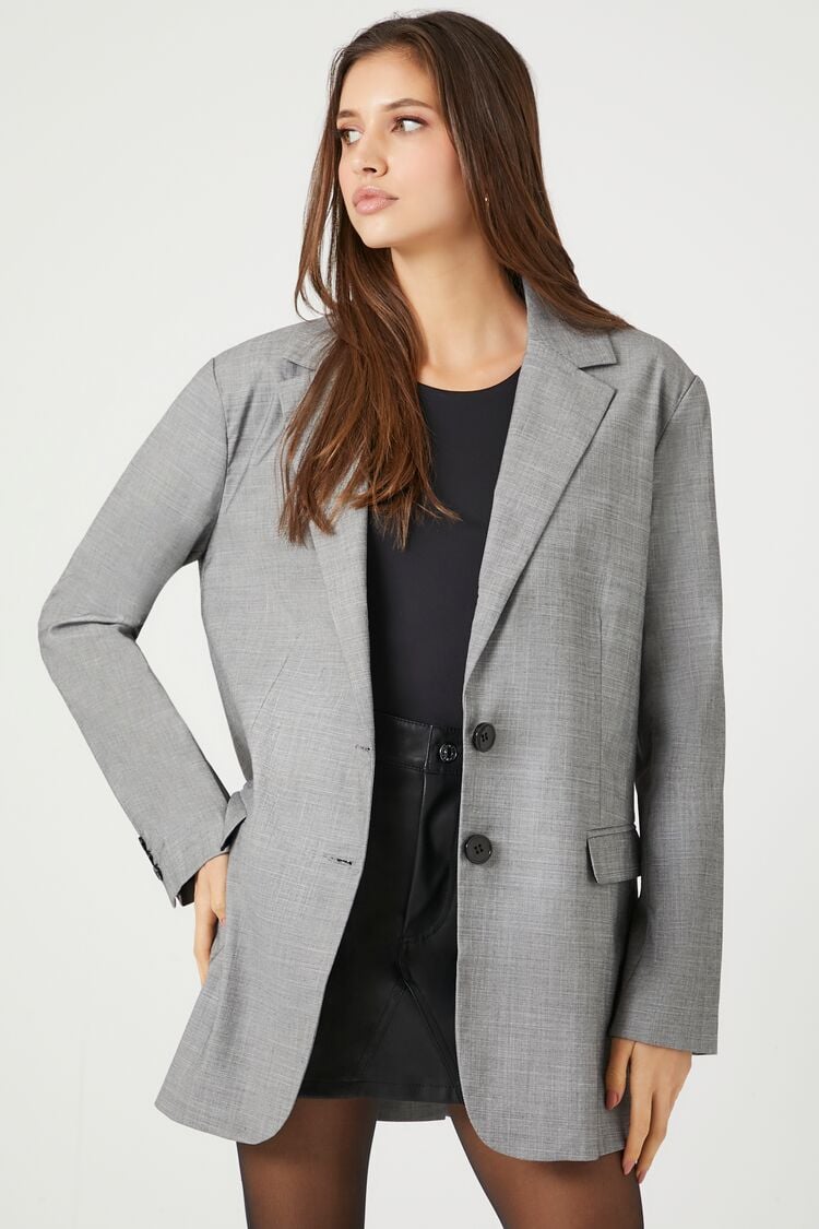 Forever 21 Women's Notched Single-Breasted Blazer Grey