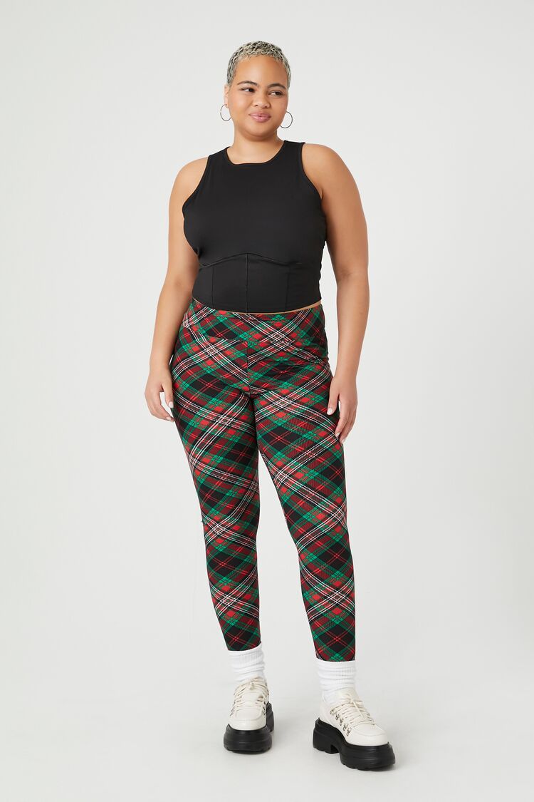 Forever 21 Plus Women's Plaid High-Rise Leggings Red