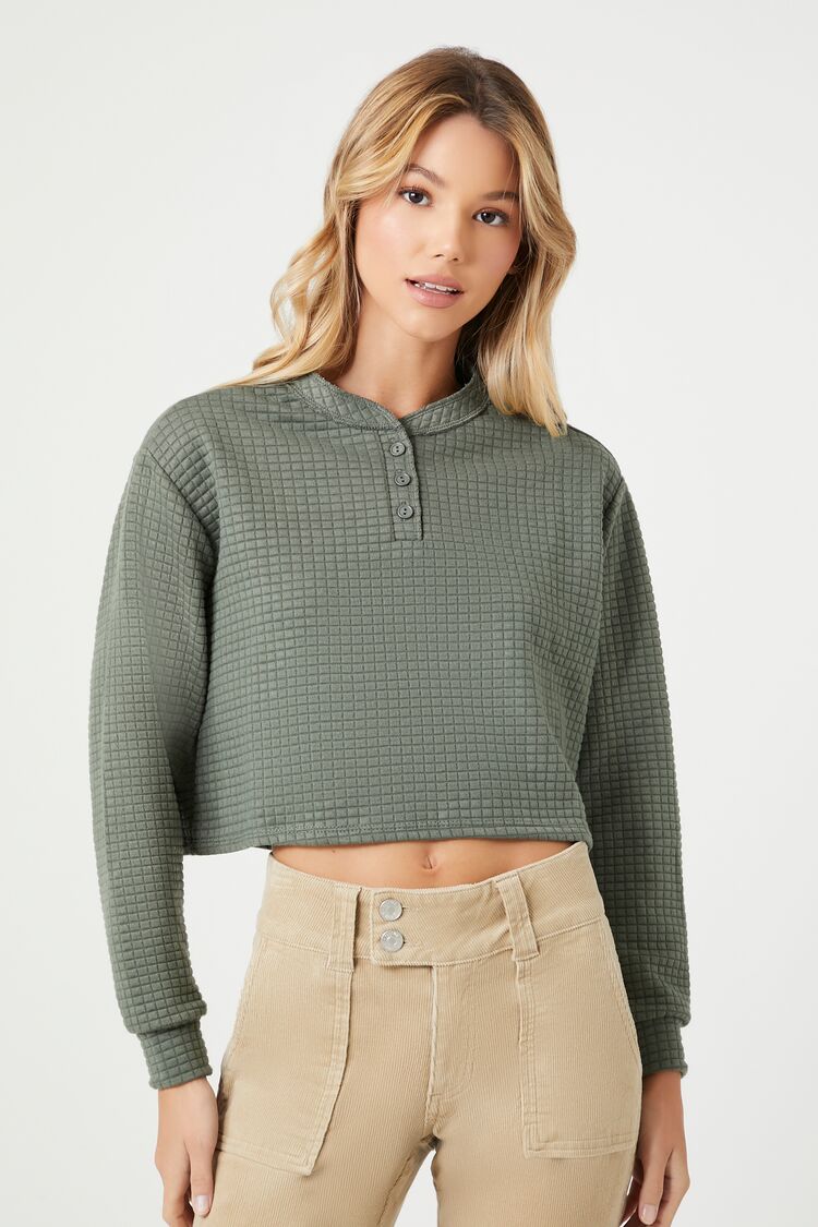 Forever 21 Women's Waffle Knit Crop Top Olive