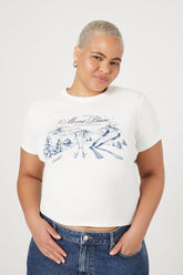 Forever 21 Plus Women's Mont-Blanc Graphic T-Shirt White/Blue