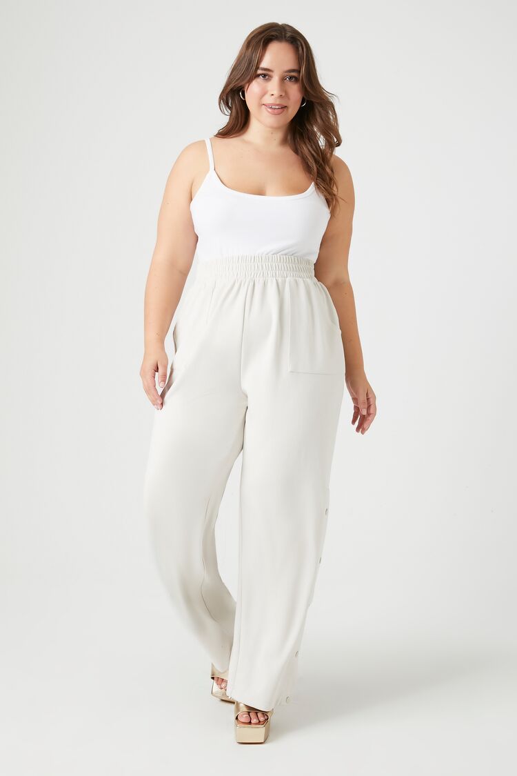 Forever 21 Plus Women's Buttoned Wide-Leg Pants Taupe