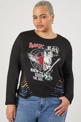 Forever 21 Plus Women's Reworked Rock Graphic Top Black/Multi