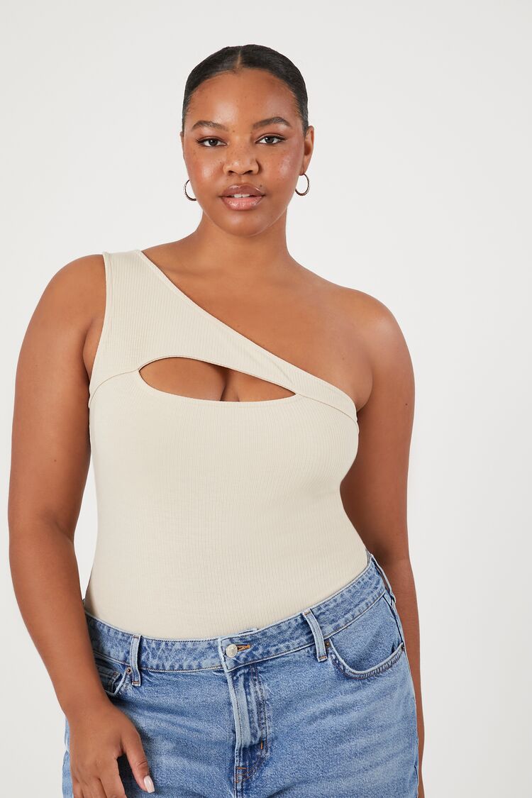 Forever 21 Plus Women's Cutout One-Shoulder Crop Top Nude