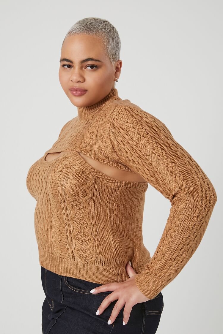 Forever 21 Plus Women's Sweater-Knit Combo Top Camel