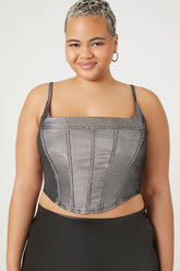 Forever 21 Plus Women's Metallic Corset Cropped Cami Silver