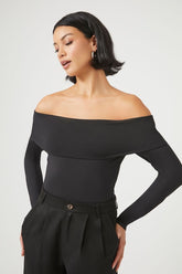 Forever 21 Women's Off-the-Shoulder Long-Sleeve Top Black