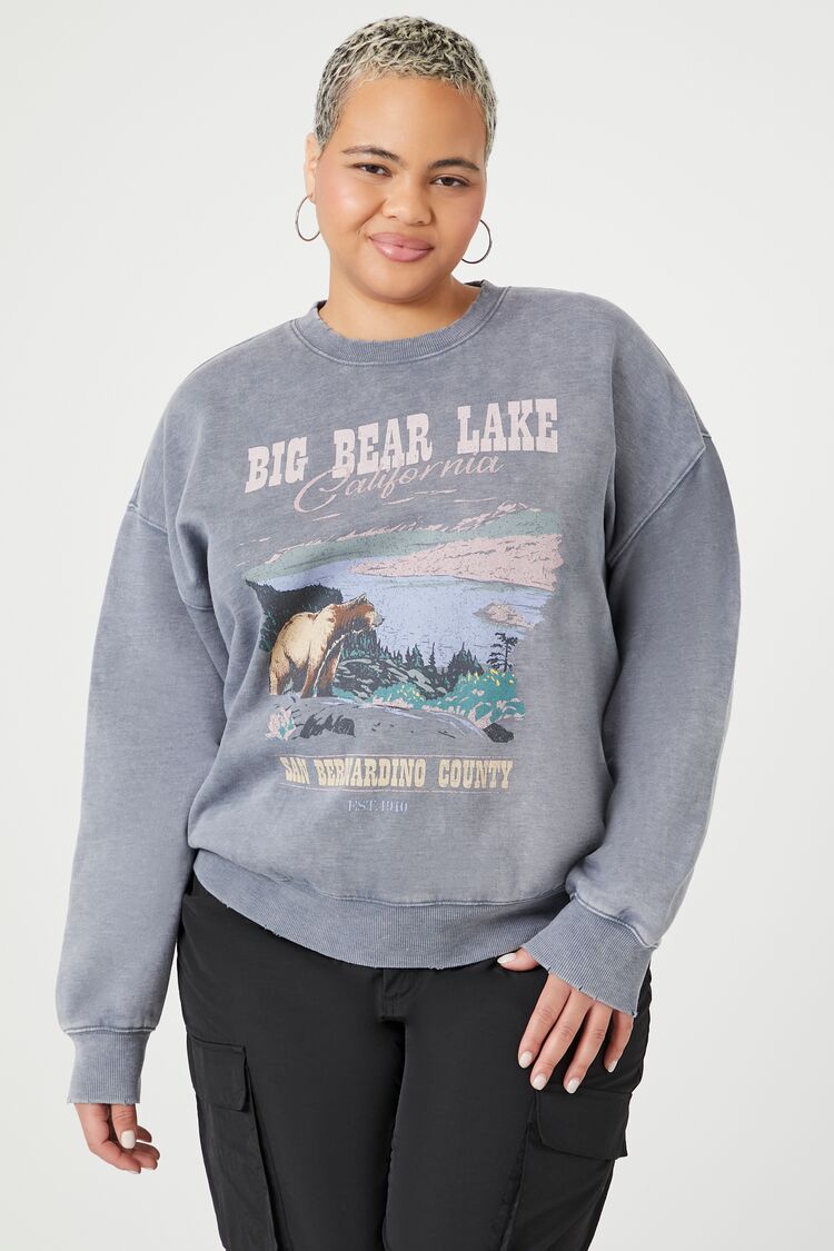 Forever 21 Plus Women's Big Bear Lake Graphic Pullover Charcoal/Multi