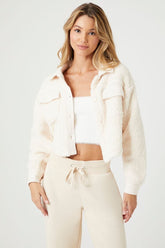 Forever 21 Women's Faux Shearling/Sherpa Cropped Shacket Ivory