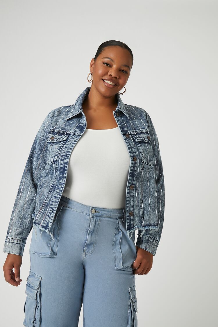 Forever 21 Plus Women's Studded  Trucker Jacket Denim