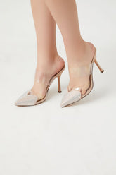 Forever 21 Women's Rhinestone Pointed Stiletto Heels Nude/Clear