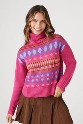 Forever 21 Knit Women's Turtleneck Geo Print Sweater Pink/Multi