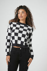 Forever 21 Knit Women's Checkered Cropped Sweater Black/Cream