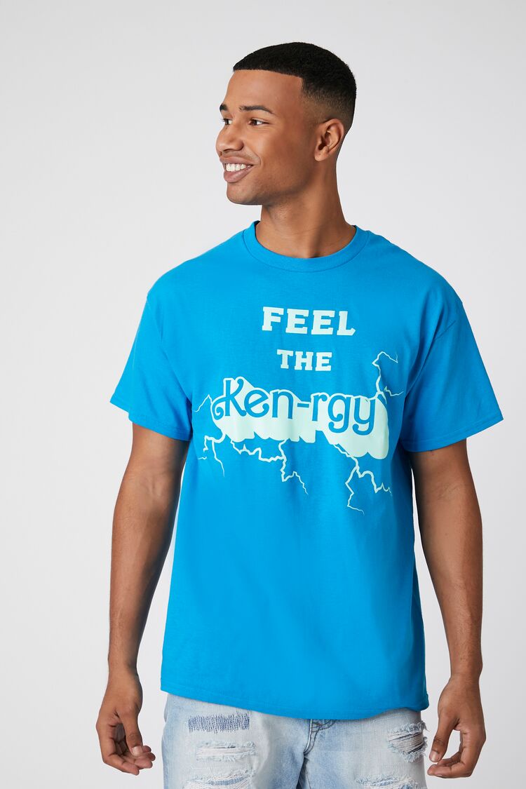 Forever 21 Men's Feel The Ken-rgy Graphic T-Shirt Light Blue/Multi