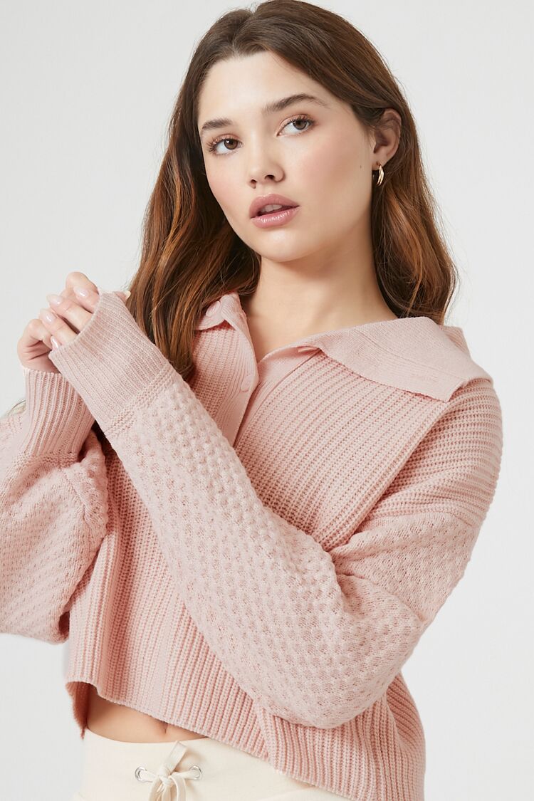 Forever 21 Women's Mixed Knit Cropped Sweater Dusty Pink