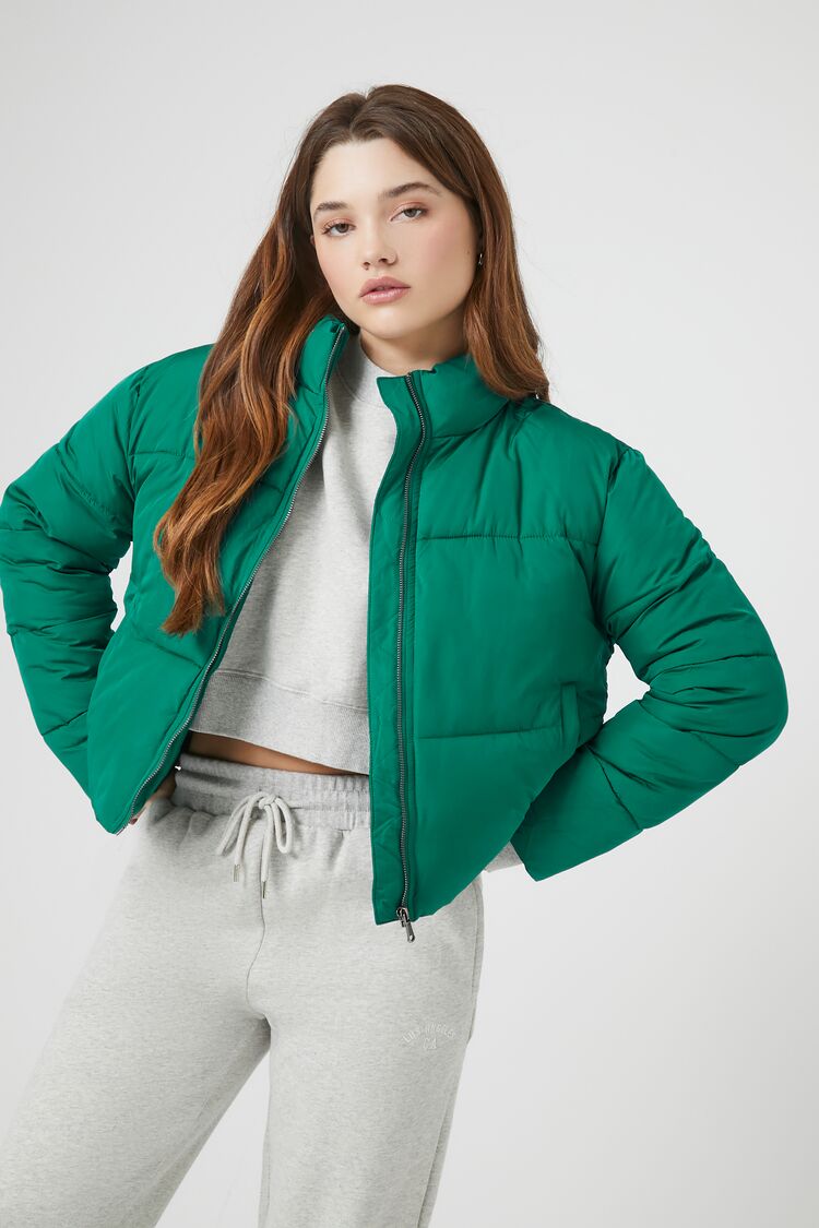 Forever 21 Women's Quilted Puffer Bubble Coat Jacket Green