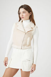 Forever 21 Women's Faux Shearling/Sherpa & Suede Vest Ivory