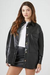 Forever 21 Women's Faux Leather/Pleather Drop-Sleeve Shacket Black