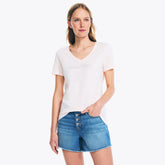 Nautica Women's Studded Logo V-Neck T-Shirt Flare Red