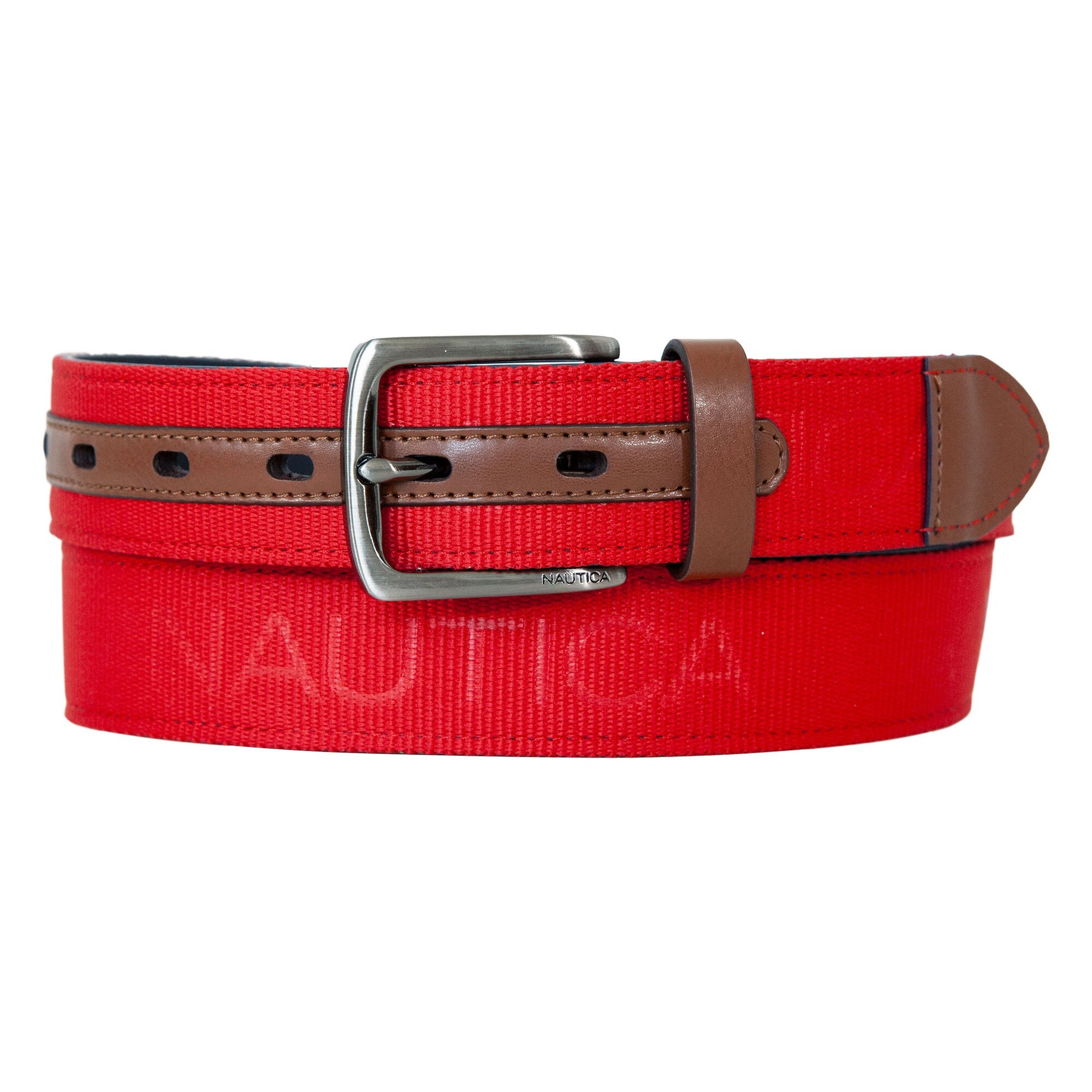 Nautica Men's Logo Embossed Belt Nautica Red/Orange