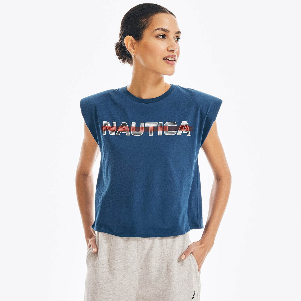 Nautica Women's Sleeveless Logo T-Shirt Blue Depths