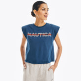 Nautica Women's Sleeveless Logo T-Shirt Blue Depths