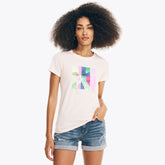 Nautica Women's Sustainably Crafted Ocean Photo Foil Graphic T-Shirt Bow Burgundy