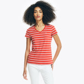 Nautica Striped V-Neck T-Shirt Buoy Red