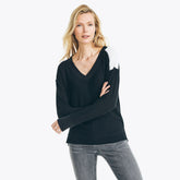 Nautica Women's Long-Sleeve V-Neck Thermal True Black