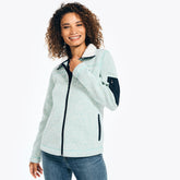 Nautica Women's Mock-Neck Fleece Jacket Light Tide Water Wash