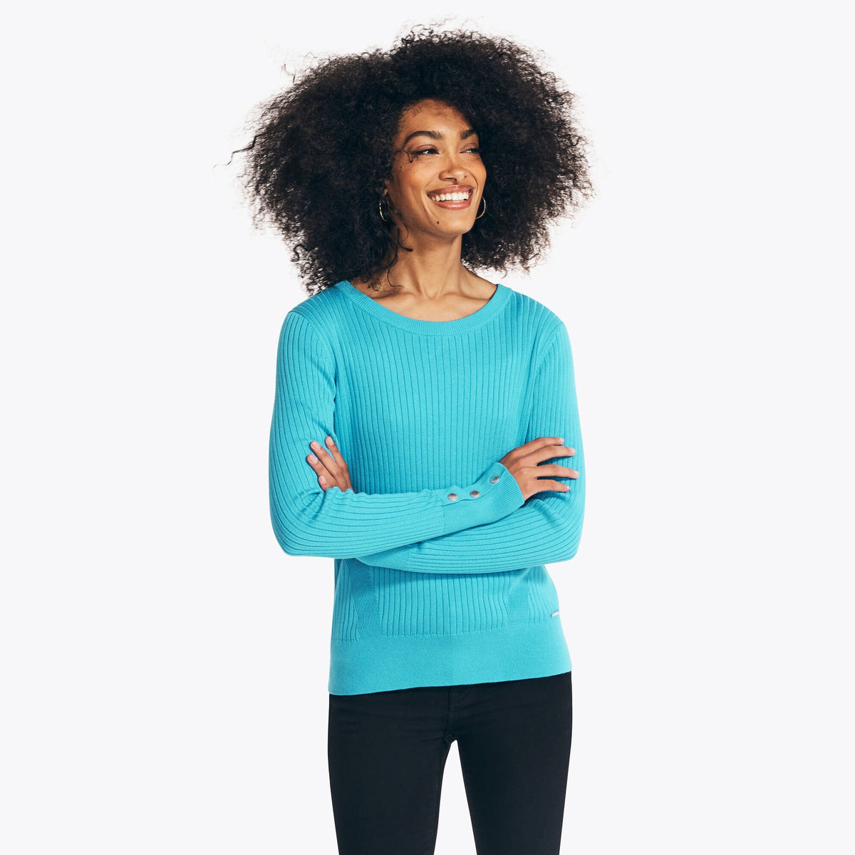Nautica Women's Sustainably Crafted Rib-Knit Sweater Hawaiian Ocean
