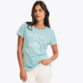 Nautica Women's Sustainably Crafted Waves Graphic T-Shirt Light Tide Water Wash