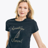 Nautica Women's Sustainably Crafted Sequin Logo Graphic T-Shirt True Black