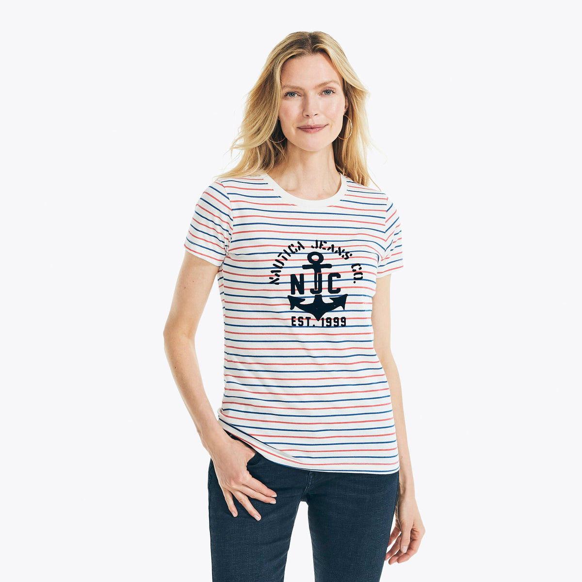 Nautica Women's Nautica Jeans Co. Striped T-Shirt Marshmallow