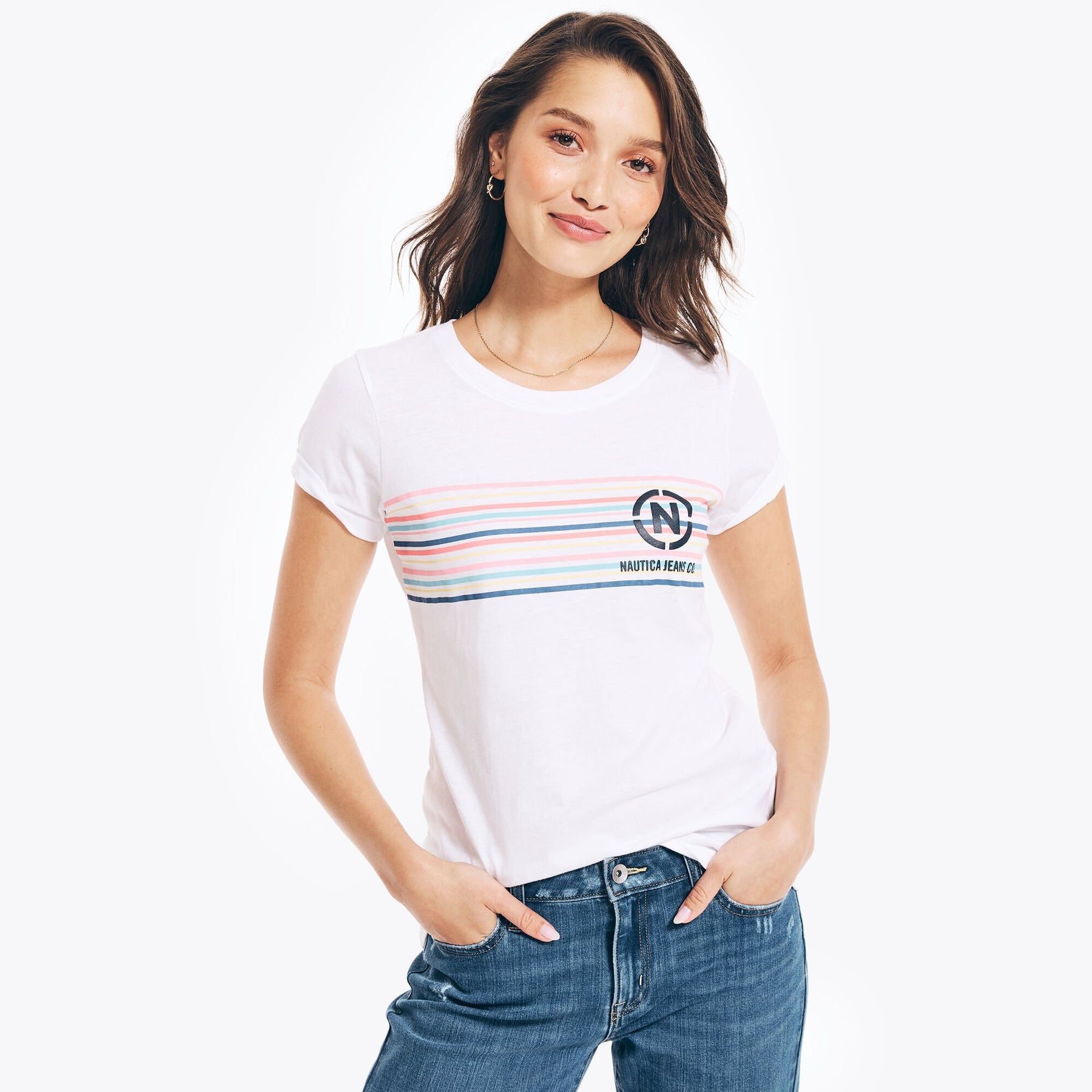 Nautica Women's Nautica Jeans Co. Logo T-Shirt Bright White