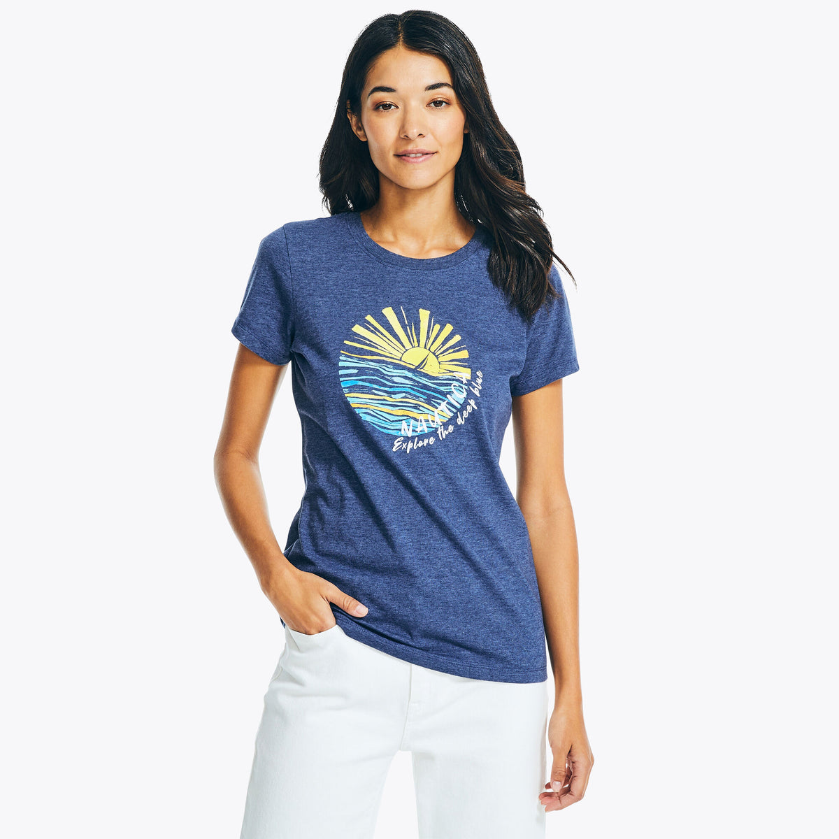 Nautica Women's Sustainably Crafted Beach Days Puff Graphic T-Shirt Rolling River Wash