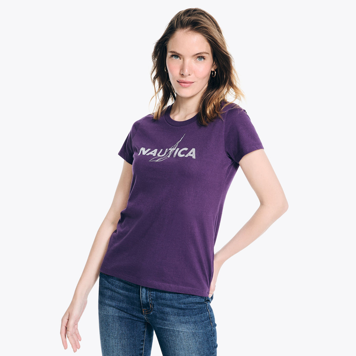 Nautica Women's Sustainably Crafted Foil J-Class Graphic T-Shirt Majestic Purple