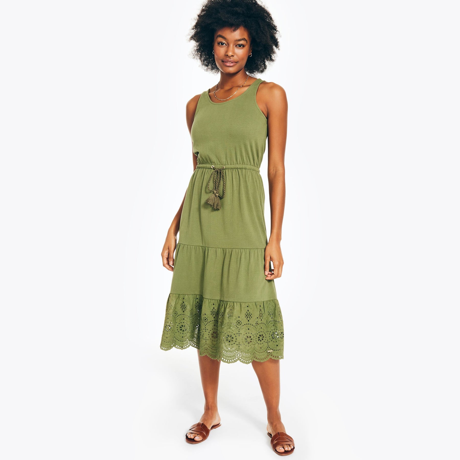 Nautica Women's Eyelet Midi Dress Olive Vine