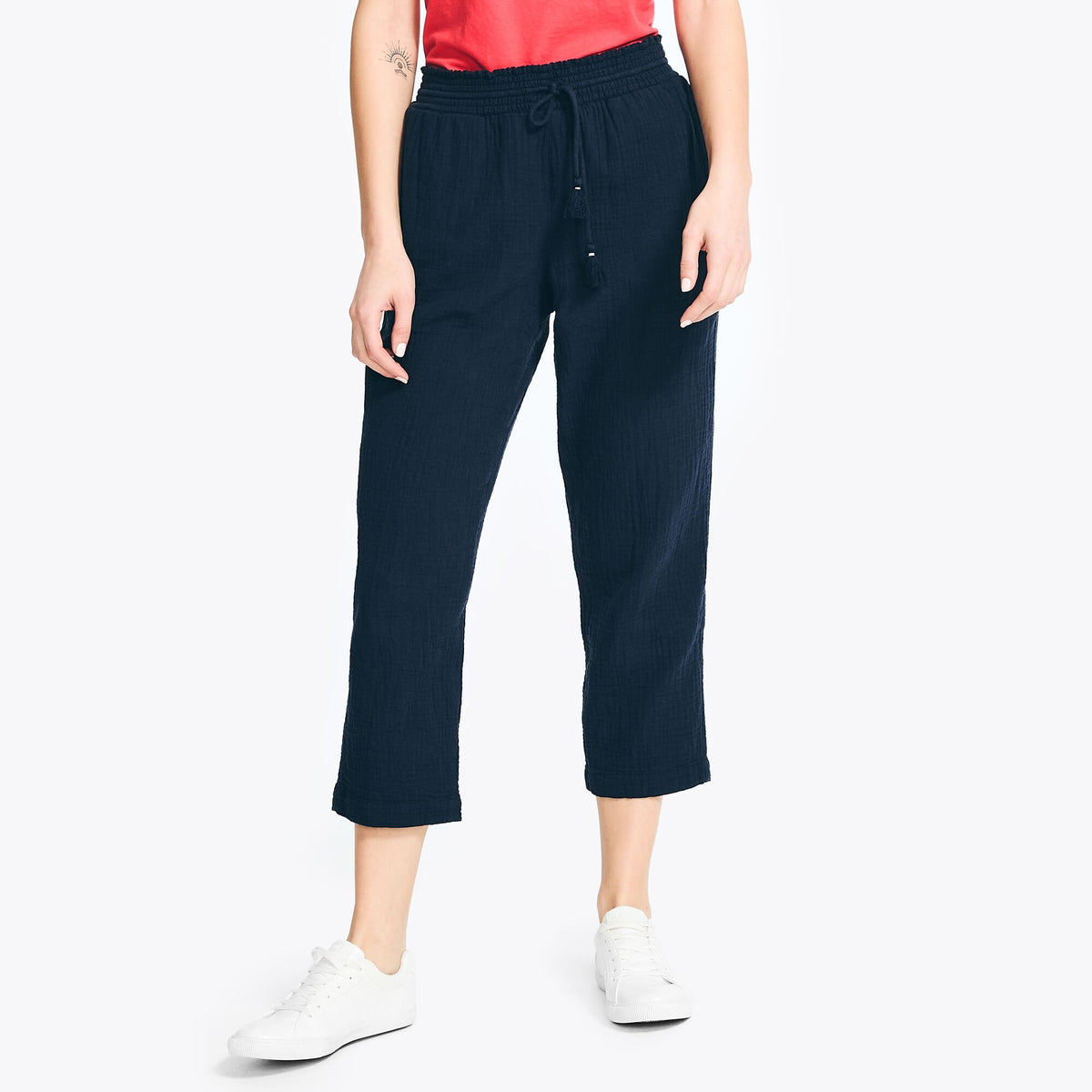 Nautica Women's Smocked Cropped Pull-On Pant Stellar Blue Heather