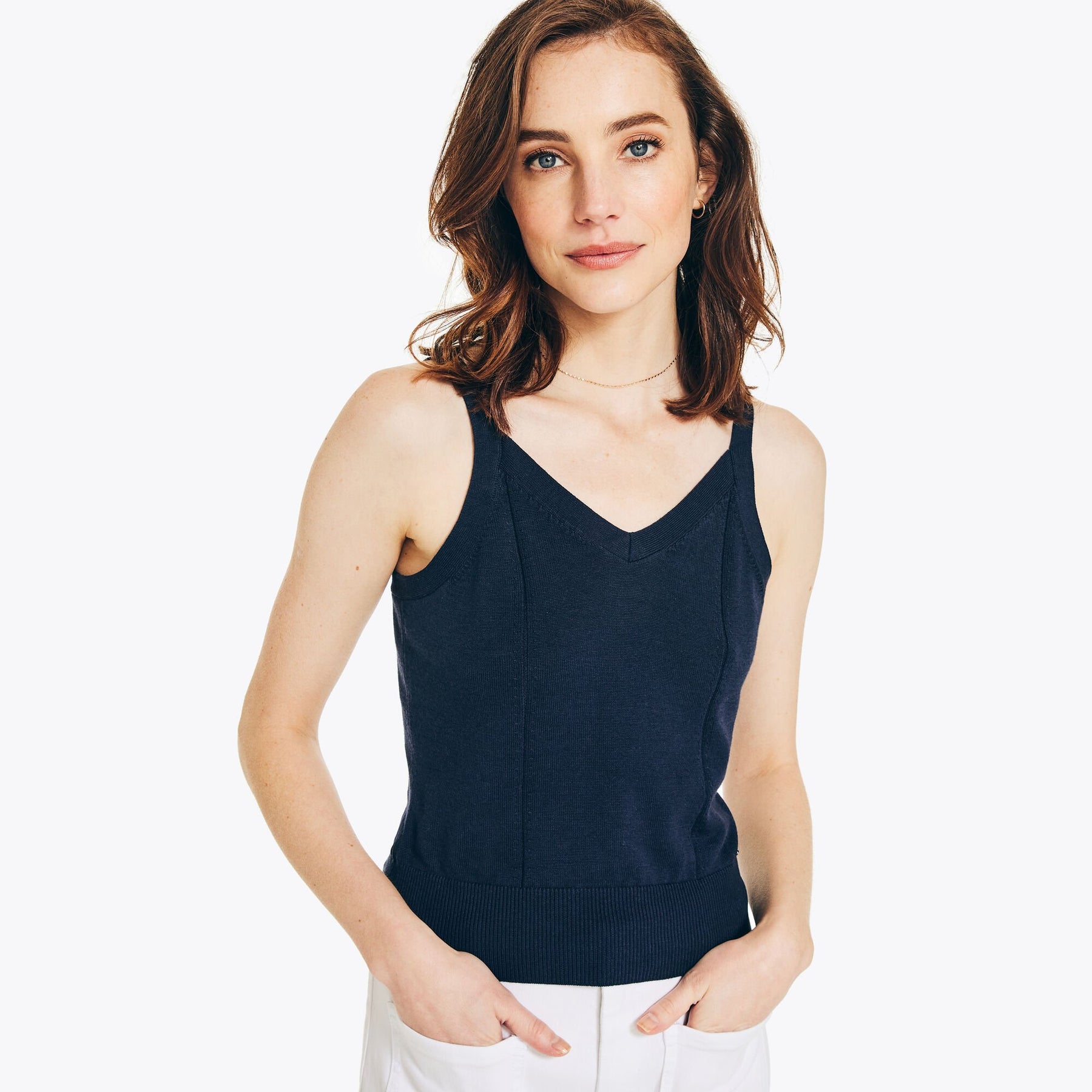 Nautica Women's Sustainably Crafted Sweater Tank Stellar Blue Heather